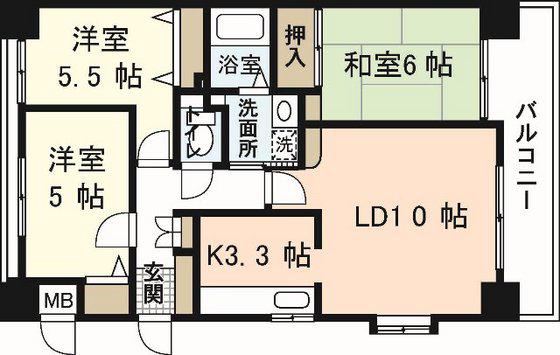 ハウスバーンフリート舟入南(3LDK/3階)の間取り写真