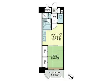 ライオンズマンション開運橋(1DK/12階)の間取り写真