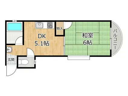 ハイツサンヒーロー(1DK/2階)の間取り写真