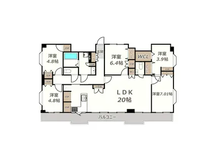 グランデカワノ烏ヶ辻(5LDK/7階)の間取り写真