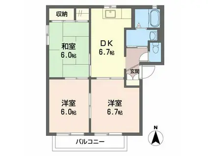 シャーメゾンつかさB(3DK/1階)の間取り写真