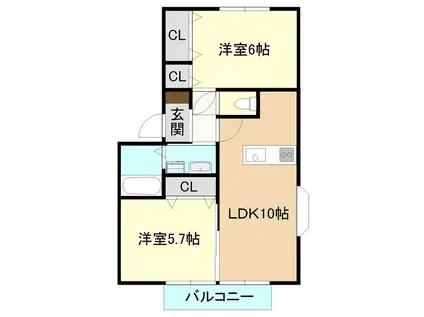 ベルジュール(2LDK/1階)の間取り写真