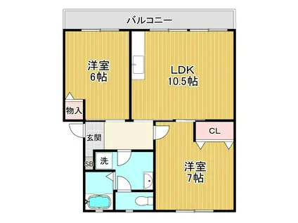 治田西部ハイツ(2LDK/4階)の間取り写真