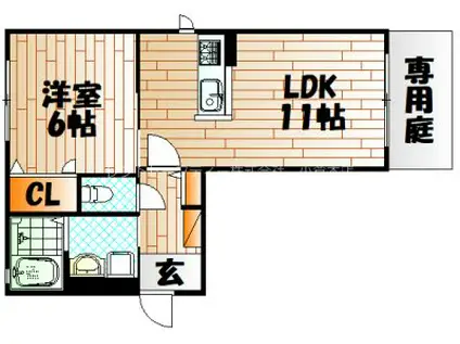 ウィステリア神岳A棟(1LDK/2階)の間取り写真