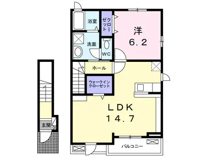 フレスクーラ北島(1LDK/2階)の間取り写真