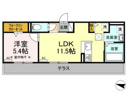 アンベリール(1LDK/1階)の間取り写真