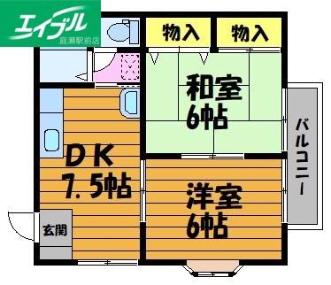 コーポマムB棟(2DK/2階)の間取り写真