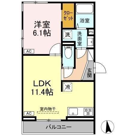 トリシア居町(1LDK/2階)の間取り写真