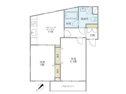 ウェルハウス東大井(2DK/1階)の間取り写真