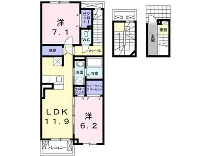 クラール シュテルン(2LDK/3階)の間取り写真