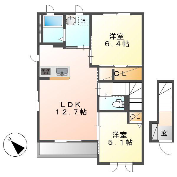 エテルグリーアA棟(2LDK/2階)の間取り写真