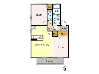アクジス向町B(2LDK/2階)の間取り写真