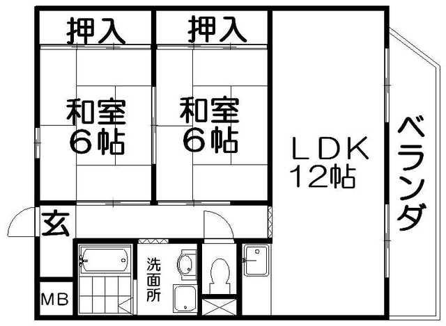 ビレッジ招提(2LDK/2階)の間取り写真