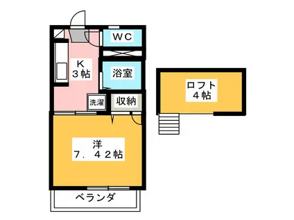 フラッツオーク A棟(1K/2階)の間取り写真