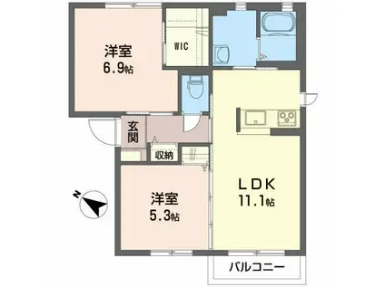 シャーメゾンクレールB(2LDK/2階)の間取り写真