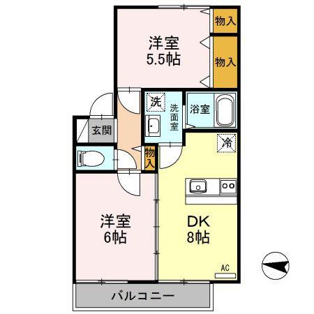 グランディール親和(2DK/2階)の間取り写真