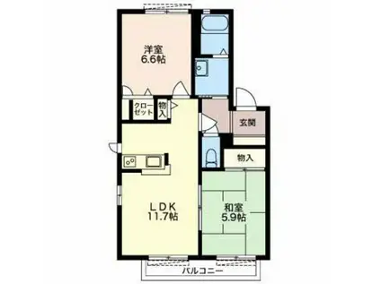 ディアス下土狩(2LDK/1階)の間取り写真