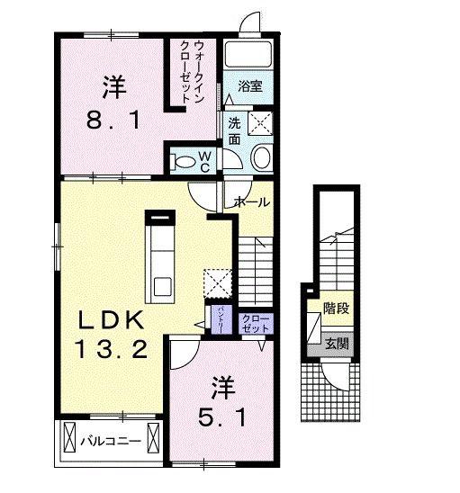 ヴィラ コンフォート(2LDK/2階)の間取り写真