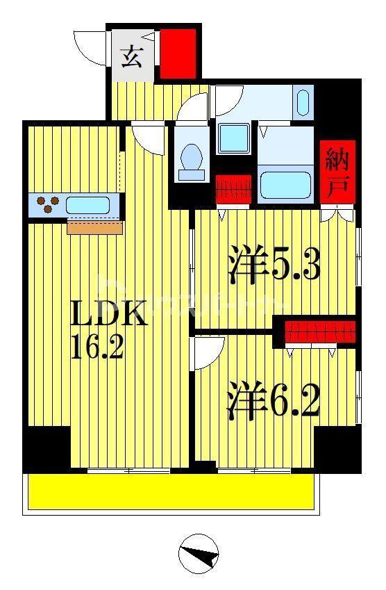 京成千葉線 千葉中央駅 徒歩3分 14階建 築6年(2LDK/8階)の間取り写真