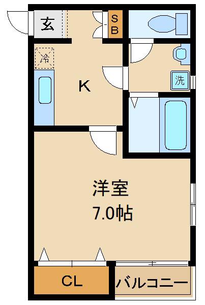 クレフラスト前ヶ崎(1K/1階)の間取り写真