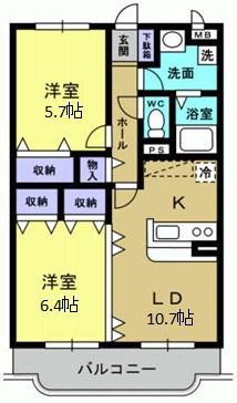 サイプレスガーデン(2LDK/3階)の間取り写真