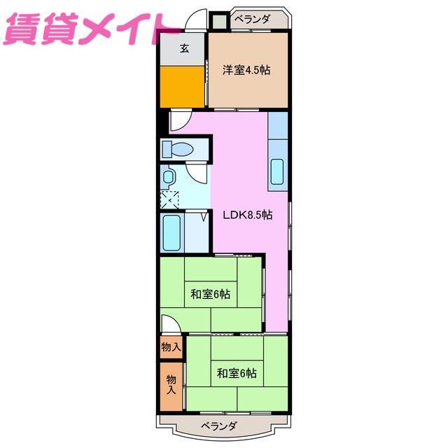 グランドハイツ豊(3LDK/3階)の間取り写真