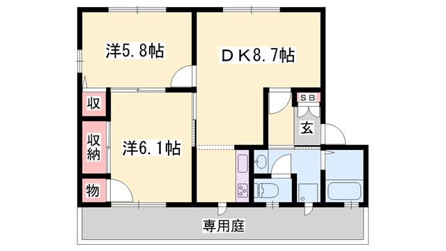 ラヴェール英賀保(2DK/1階)の間取り写真