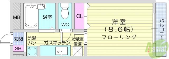 グレイスハイツ山手町(1K/2階)の間取り写真