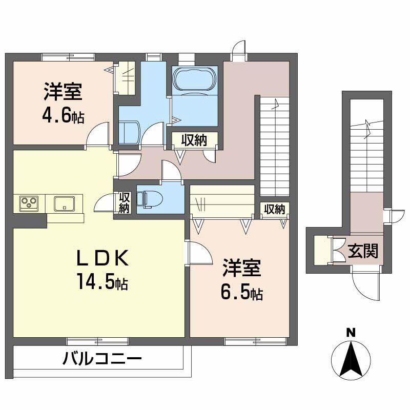 パーチェカーサ辻町(2LDK/2階)の間取り写真
