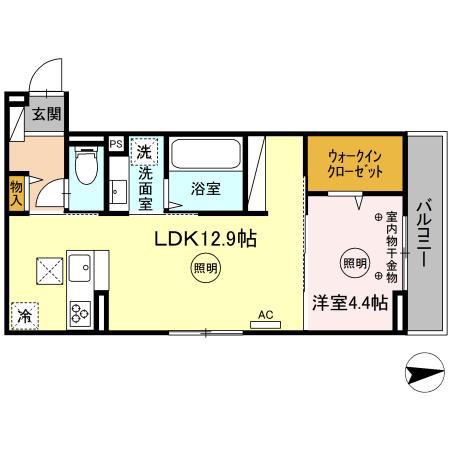 QUATTROSOLDI花畑(1LDK/1階)の間取り写真