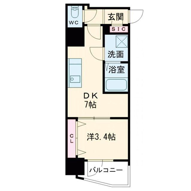 エスリードレジデンス大阪福島フロント(1DK/2階)の間取り写真