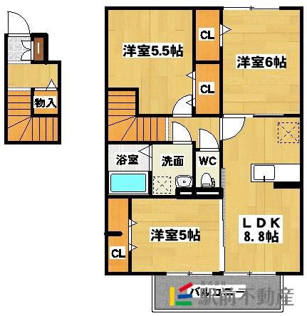ボナール C棟(3DK/2階)の間取り写真