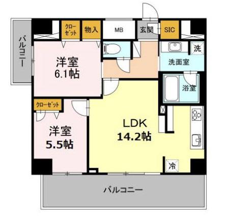D GRANDE 鹿児島中央(2LDK/7階)の間取り写真