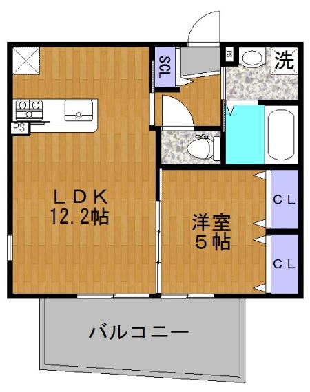 AZULしぎの(1LDK/2階)の間取り写真