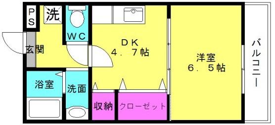 サンオーシャン(1DK/1階)の間取り写真
