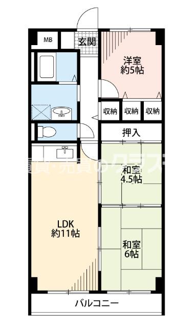 ドエル大正(3LDK/4階)の間取り写真