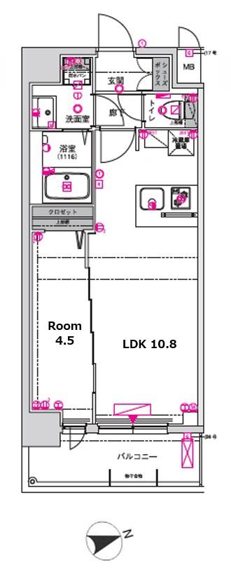 CREST TAPP京都太秦天神川DEX I(1LDK/2階)の間取り写真