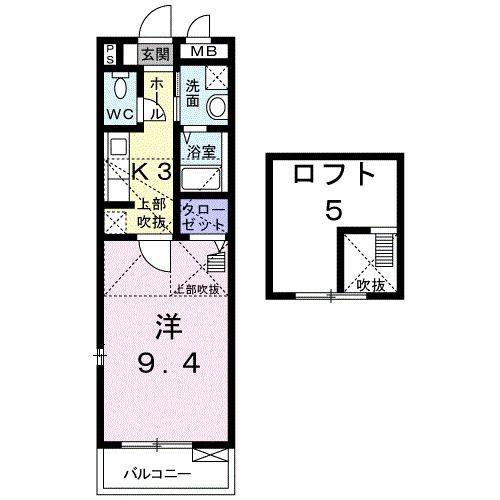 エレガント叶 II(1K/2階)の間取り写真