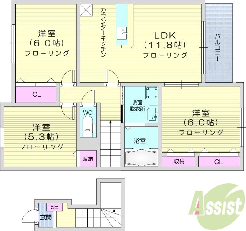 リバーサイド無限 Ⅱ(3LDK/2階)の間取り写真