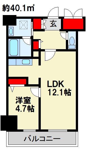 テゾーロ行橋(1LDK/4階)の間取り写真