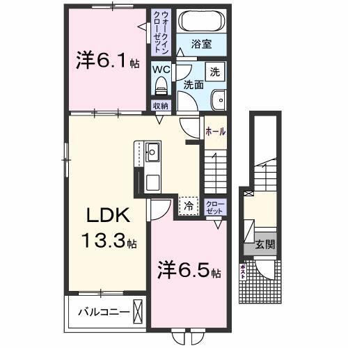 カウンシルヴェールII(2LDK/2階)の間取り写真