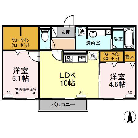 グランシャリオN(2LDK/2階)の間取り写真