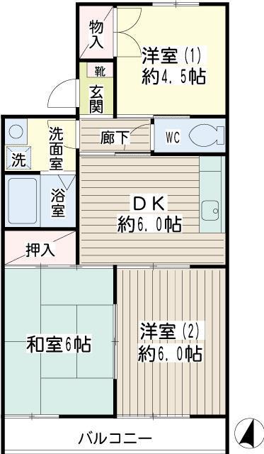 グリーンヒルズ(3DK/2階)の間取り写真