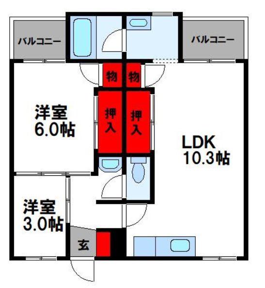 ビレッジハウス古賀5号棟(2LDK/4階)の間取り写真