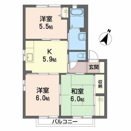 シャーメゾンさくら坂 C棟(3DK/2階)の間取り写真