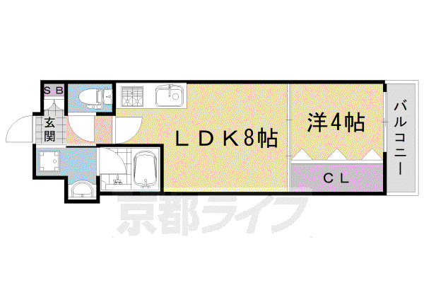 ベラジオ四条壬生(1LDK/4階)の間取り写真