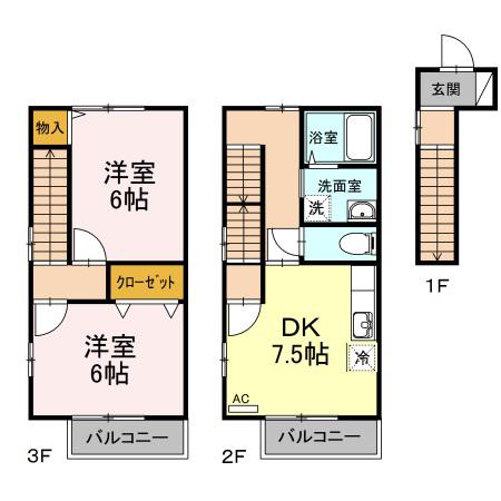 クレール二丁目 A棟(2DK/2階)の間取り写真