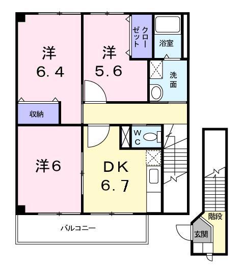 クレールA(3DK/2階)の間取り写真