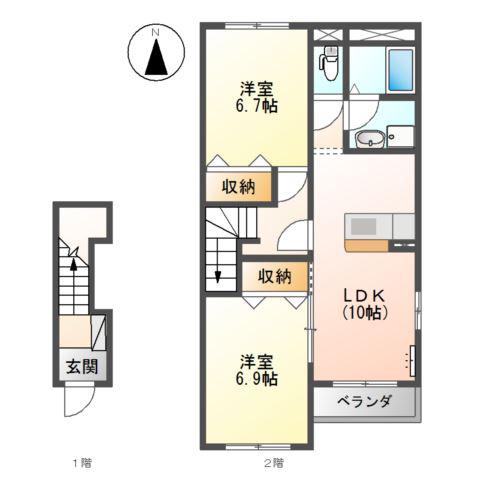 スターテラスB(2LDK/2階)の間取り写真