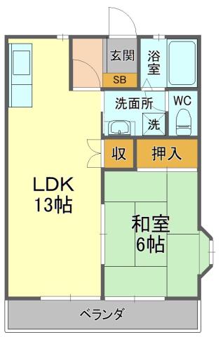 フォレスト古庄 B棟(1LDK/2階)の間取り写真